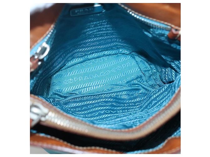 Borsa a Spalla PRADA in Nylon Pelle Argento Blu Auth 135381 - vista 11