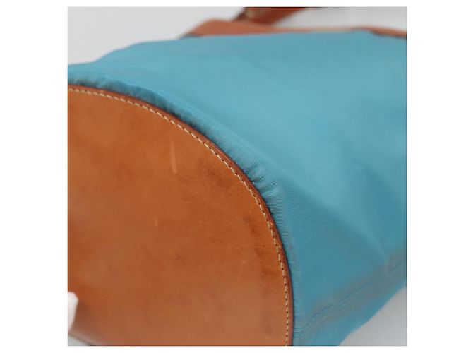 Borsa a Spalla PRADA in Nylon Pelle Argento Blu Auth 135381 - vista 14