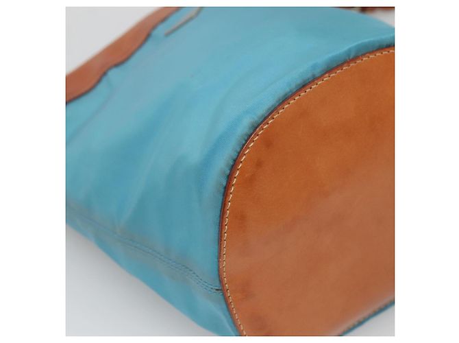Borsa a Spalla PRADA in Nylon Pelle Argento Blu Auth 135381 - vista 15