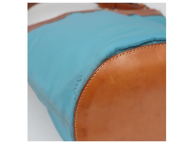 Borsa a Spalla PRADA in Nylon Pelle Argento Blu Auth 135381 - vista 16