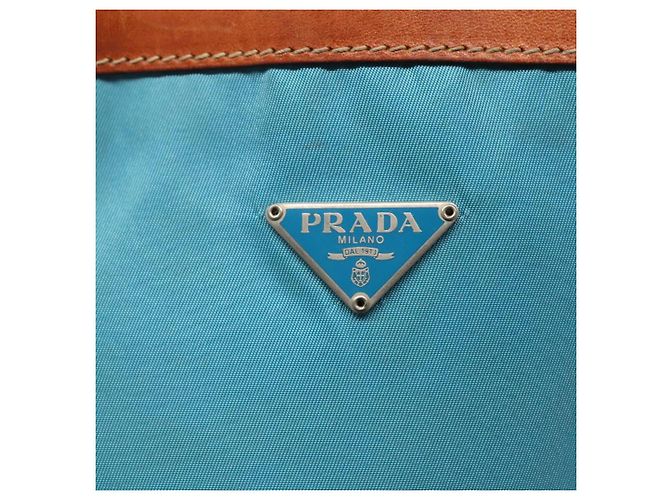 Borsa a Spalla PRADA in Nylon Pelle Argento Blu Auth 135381 - vista 17