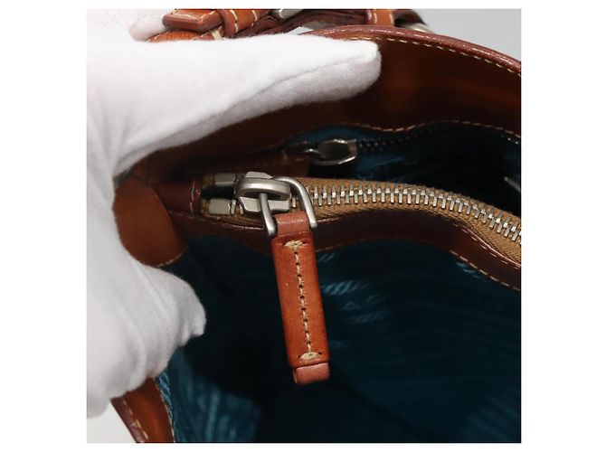 Borsa a Spalla PRADA in Nylon Pelle Argento Blu Auth 135381 - vista 18