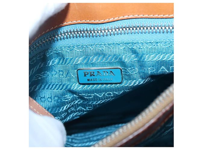 Borsa a Spalla PRADA in Nylon Pelle Argento Blu Auth 135381 - vista 19
