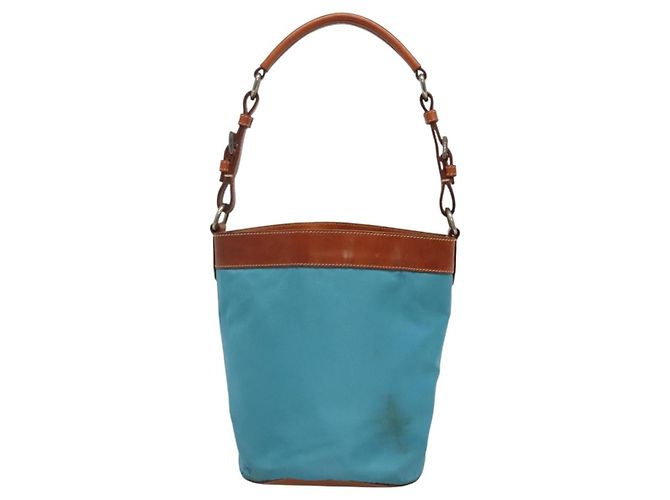 Borsa a Spalla PRADA in Nylon Pelle Argento Blu Auth 135381 - vista 2