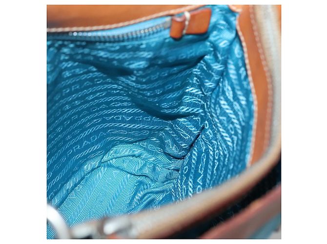 Borsa a Spalla PRADA in Nylon Pelle Argento Blu Auth 135381 - vista 20