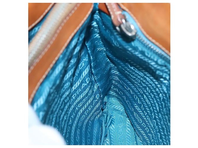 Borsa a Spalla PRADA in Nylon Pelle Argento Blu Auth 135381 - vista 21