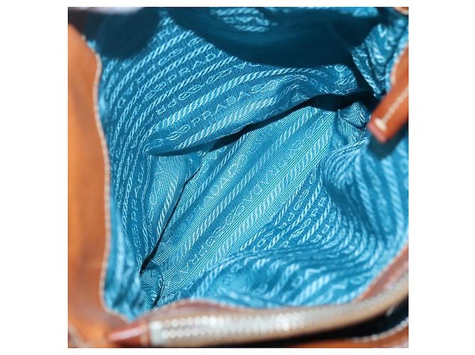 Borsa a Spalla PRADA in Nylon Pelle Argento Blu Auth 135381 - vista 24