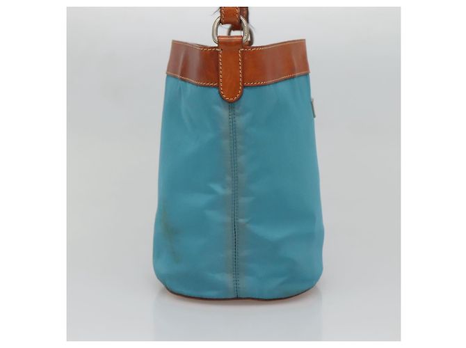 Borsa a Spalla PRADA in Nylon Pelle Argento Blu Auth 135381 - vista 3