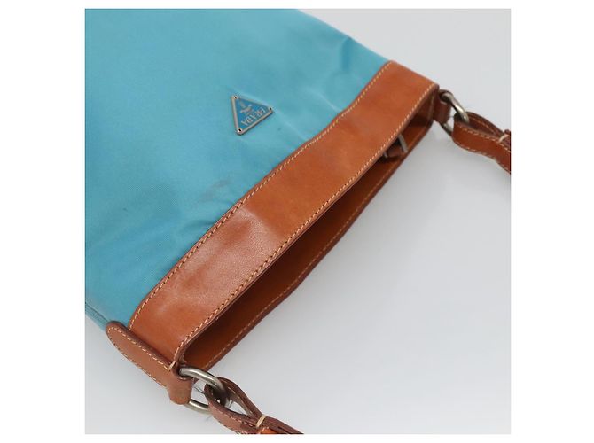 Borsa a Spalla PRADA in Nylon Pelle Argento Blu Auth 135381 - vista 6