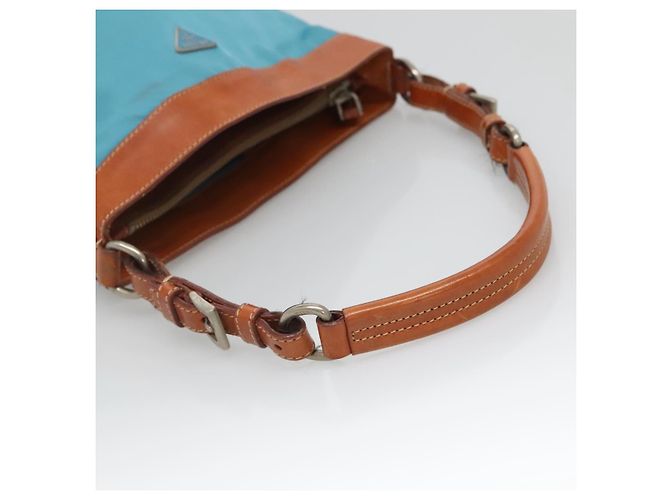 Borsa a Spalla PRADA in Nylon Pelle Argento Blu Auth 135381 - vista 7