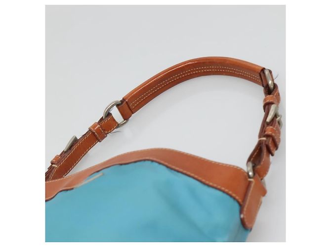 Borsa a Spalla PRADA in Nylon Pelle Argento Blu Auth 135381 - vista 8