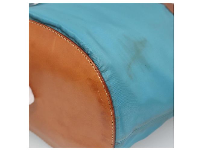 Borsa a Spalla PRADA in Nylon Pelle Argento Blu Auth 135381 - vista 9
