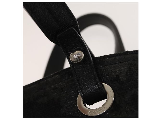 CHANEL Paris Biarritz Tote Bag Beschichtete Leinwand Schwarz Silber CC Auth 129603 - Ansicht 17