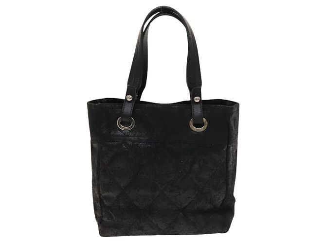 CHANEL Paris Biarritz Tote Bag Beschichtete Leinwand Schwarz Silber CC Auth 129603 - Ansicht 2