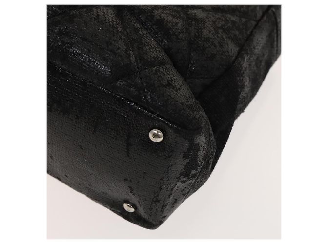 CHANEL Paris Biarritz Tote Bag Beschichtete Leinwand Schwarz Silber CC Auth 129603 - Ansicht 9
