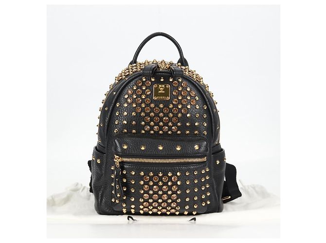 MCM Vicetos Studs Rucksack Leder Schwarz Gold Auth yk19000V Golden - Ansicht 12