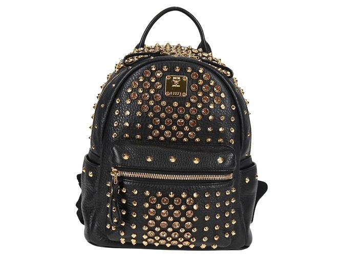 MCM Vicetos Studs Rucksack Leder Schwarz Gold Auth yk19000V Golden - Ansicht 13