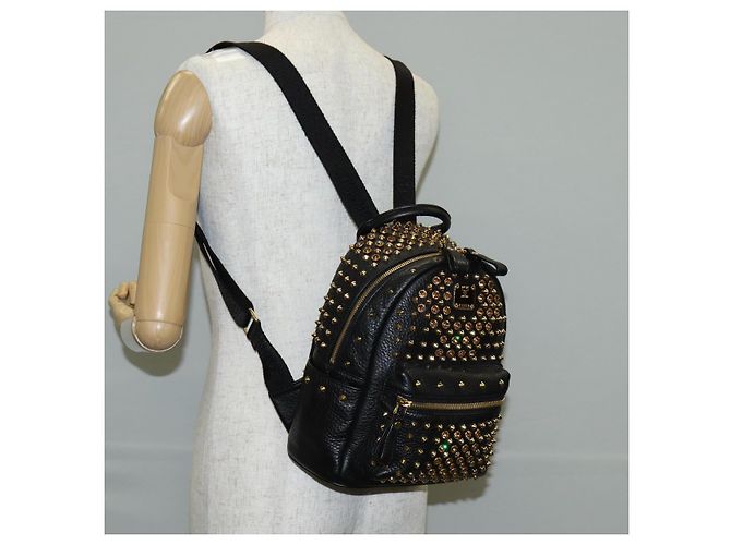 MCM Vicetos Studs Rucksack Leder Schwarz Gold Auth yk19000V Golden - Ansicht 27