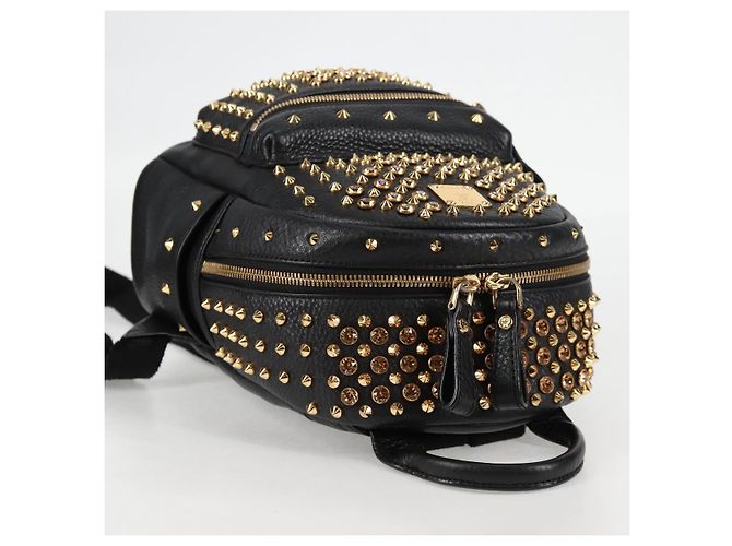 MCM Vicetos Studs Rucksack Leder Schwarz Gold Auth yk19000V Golden - Ansicht 6