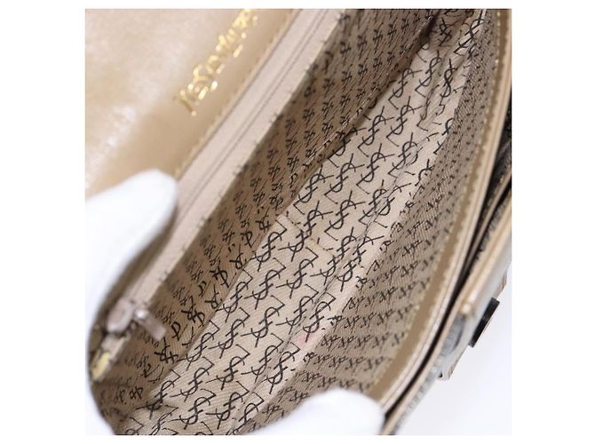 Saint Laurent Borsa a Spalla in PVC Pelle Beige Grigio Auth bs28744 Marrone - vista 18
