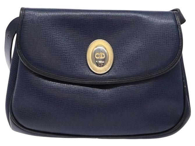 Borsa a Spalla Christian Dior in Pelle Blu Navy Oro Auth bs28726 D'oro - vista 2