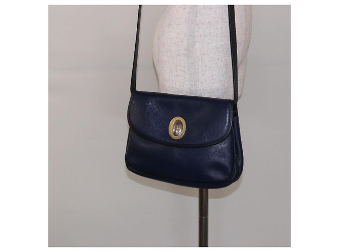 Borsa a Spalla Christian Dior in Pelle Blu Navy Oro Auth bs28726 D'oro - vista 23