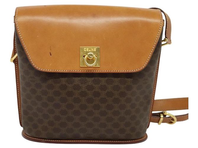 Céline Borsa a Spalla in Tela Macadam CELINE in Pelle PVC Marrone Oro Auth 129705 D'oro - vista 13