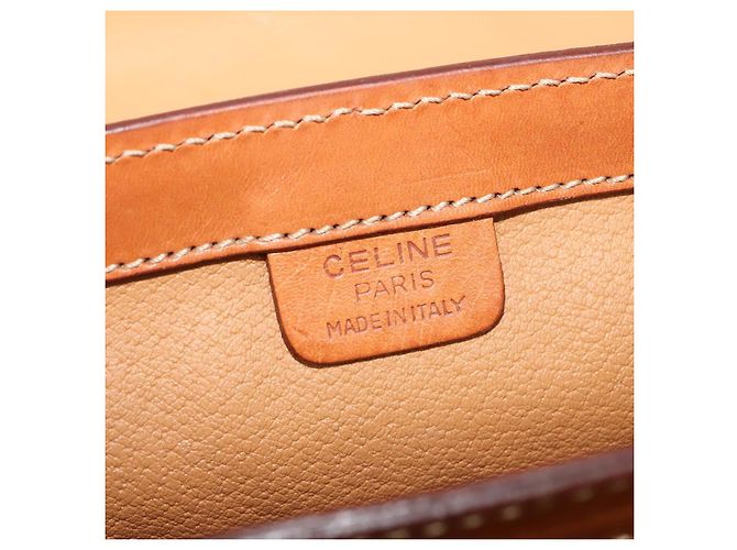 Céline Borsa a Spalla in Tela Macadam CELINE in Pelle PVC Marrone Oro Auth 129705 D'oro - vista 19