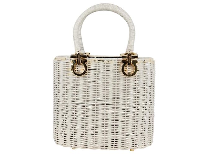 Gancini Handtasche aus Raphia in Weiß und Gold Auth 136858V von Salvatore Ferragamo Golden - Ansicht 3