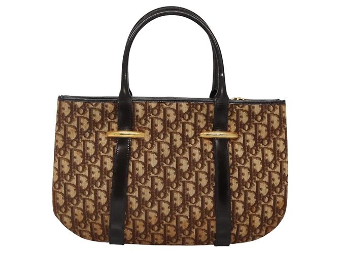 Borsa a mano in tela Trotter Christian Dior marrone oro Auth 138806 D'oro - vista 2