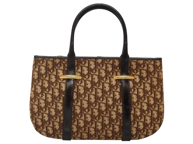 Borsa a mano in tela Trotter Christian Dior marrone oro Auth 138806 D'oro - vista 3