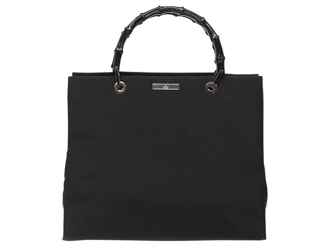 Borsa a mano in nylon nero e argento Gucci Bamboo 002 1010 Auth ep9789 - vista 13
