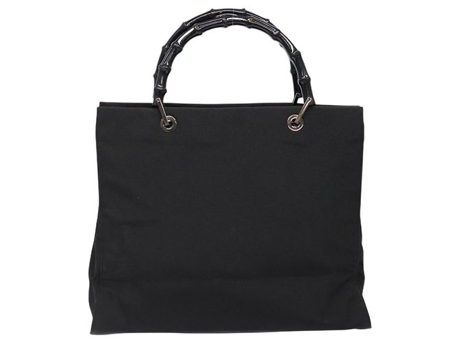 Borsa a mano in nylon nero e argento Gucci Bamboo 002 1010 Auth ep9789 - vista 2