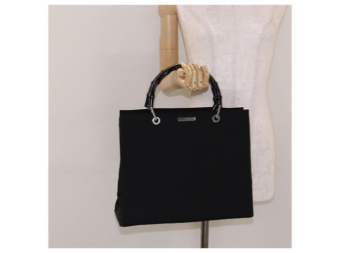 Borsa a mano in nylon nero e argento Gucci Bamboo 002 1010 Auth ep9789 - vista 24