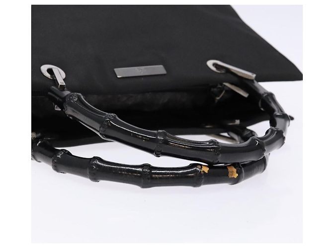Borsa a mano in nylon nero e argento Gucci Bamboo 002 1010 Auth ep9789 - vista 7