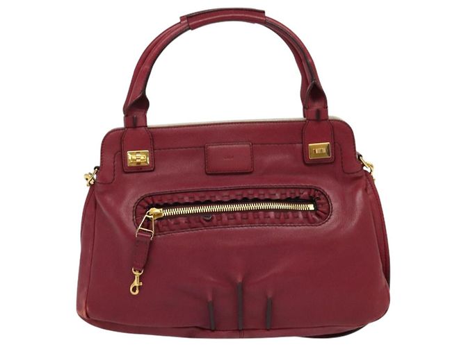 Chloé Borsa a mano in pelle Chloe Margaret 2 in 1 Rosso Vino Oro Auth BA4349 D'oro Bordò - vista 13