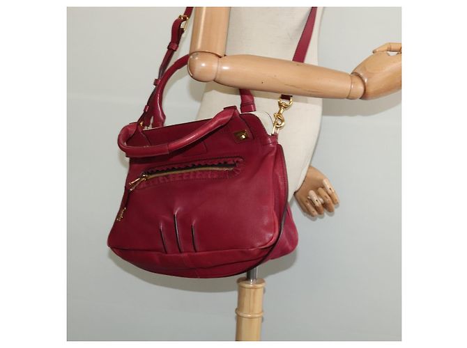 Chloé Borsa a mano in pelle Chloe Margaret 2 in 1 Rosso Vino Oro Auth BA4349 D'oro Bordò - vista 23