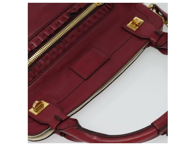 Chloé Borsa a mano in pelle Chloe Margaret 2 in 1 Rosso Vino Oro Auth BA4349 D'oro Bordò - vista 6