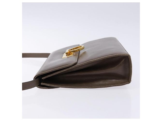 Borsa a Spalla Gancini in Pelle Marrone Argento Auth 135987 di Salvatore Ferragamo - vista 4