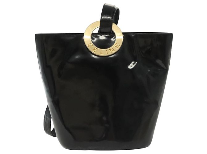 Céline Borsa a Spalla CELINE Circle Smalto Nero Oro Auth 137438 D'oro - vista 13