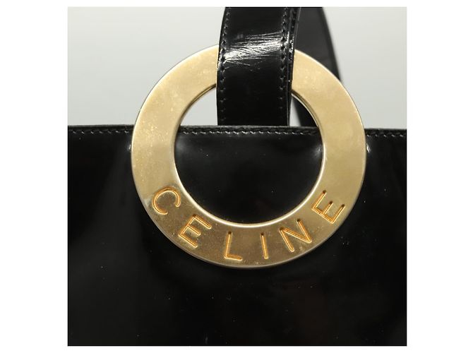 Céline Borsa a Spalla CELINE Circle Smalto Nero Oro Auth 137438 D'oro - vista 17