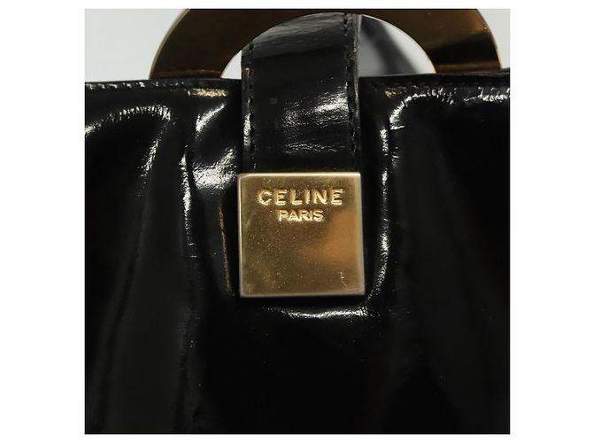 Céline Borsa a Spalla CELINE Circle Smalto Nero Oro Auth 137438 D'oro - vista 18