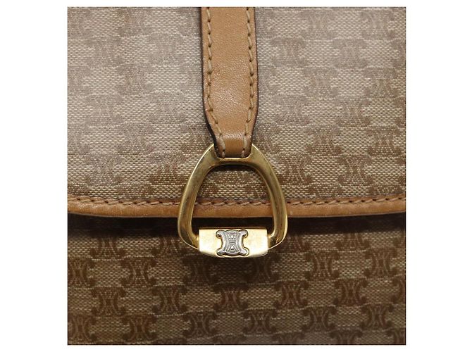 Céline Bolsa de Ombro em Lona Macadam CELINE PVC Bege Ouro Auth 137286 Dourado - vista 14