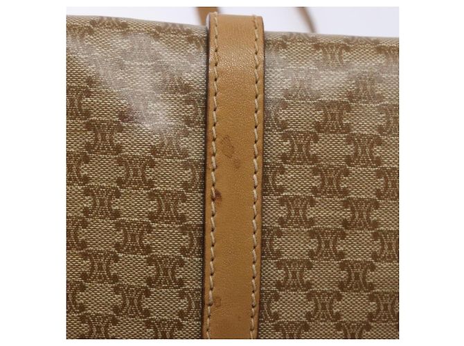 Céline Bolsa de Ombro em Lona Macadam CELINE PVC Bege Ouro Auth 137286 Dourado - vista 15