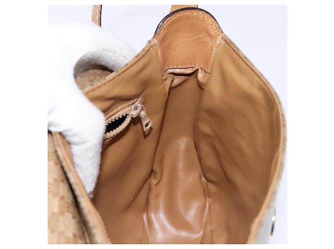 Céline Bolsa de Ombro em Lona Macadam CELINE PVC Bege Ouro Auth 137286 Dourado - vista 19