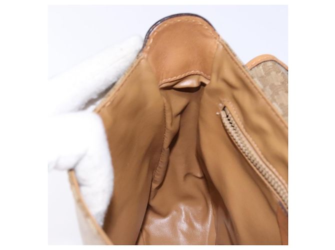 Céline Bolsa de Ombro em Lona Macadam CELINE PVC Bege Ouro Auth 137286 Dourado - vista 20
