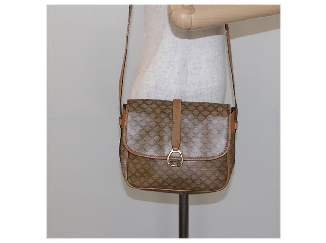 Céline Bolsa de Ombro em Lona Macadam CELINE PVC Bege Ouro Auth 137286 Dourado - vista 23
