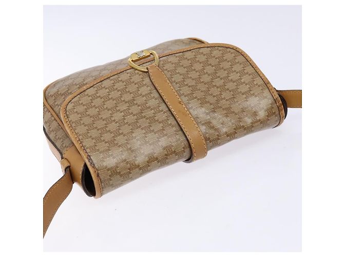 Céline Bolsa de Ombro em Lona Macadam CELINE PVC Bege Ouro Auth 137286 Dourado - vista 6