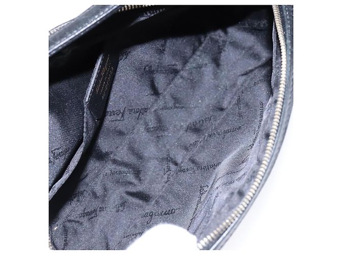 Borsa a Spalla Gancini Salvatore Ferragamo in Tela e Pelle Nera Dorata Auth bs28715 - vista 18