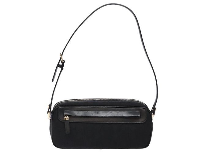 Borsa a Spalla Gancini Salvatore Ferragamo in Tela e Pelle Nera Dorata Auth bs28715 - vista 2